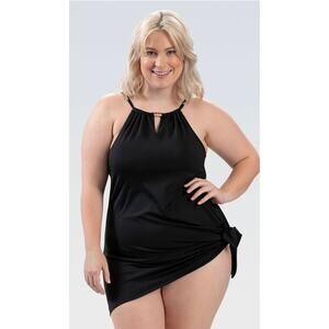 AquaShape by Dolphin Swimwear Black Swimdress Gold Hardware Sz 16 NWT